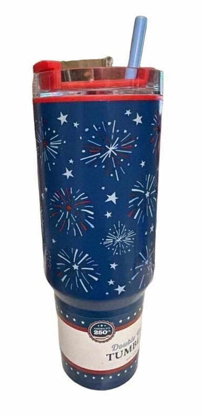 Americas 250th Tumbler Fireworks Blue Red Insulated Travel Mug